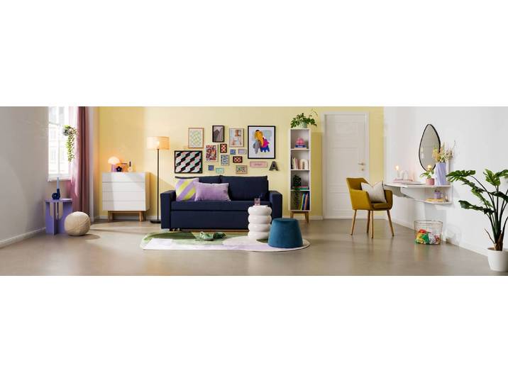 Schlafsofa Basic Blau/Blau Stoff Doran 193cm mit Schlaffunktion Modern