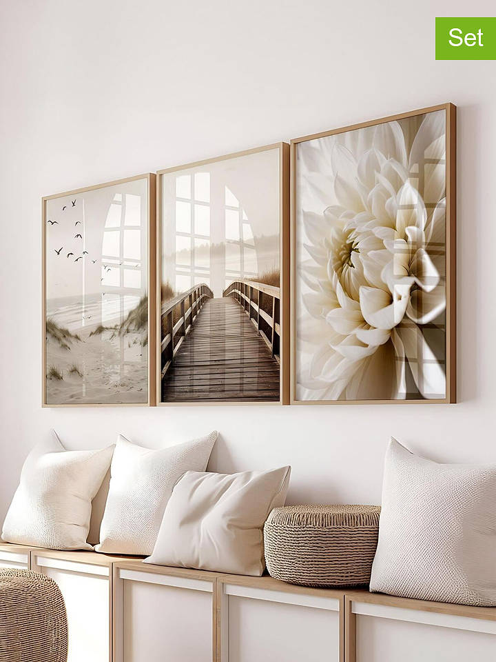 Wallity 3er-Set: Gerahmte Kunstdrucke - (B)30 x (H)40 cm - onesize
