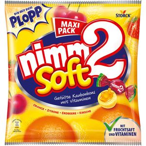 Nimm2 Kaubonbons soft, mit flüssiger Fruchtsaftfüllung & Vitaminen, 345g, 67 Stück