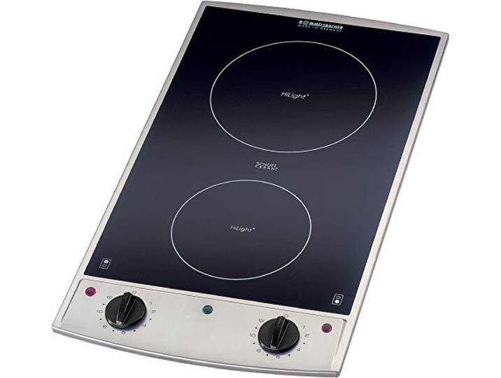 ROMMELSBACHER Domino Einbaukochfeld EBC 3075/E-15E - Made in Germany, SCHOTT CERAN® Kochfläche, stufenlose Temperaturregelung, Einbaumaße 27,0 x 50,0 x 6,2 cm, 15 Min. Timer, Edelstahl