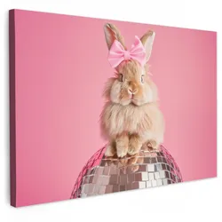 LEINWANDBILD Schleife - Discoball - Kaninchen Wohnzimmer Groß 120x80 cm