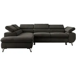 ECKSOFA PABLO L Dunkelgrau Velvet - Links Seite mit T25 Topper