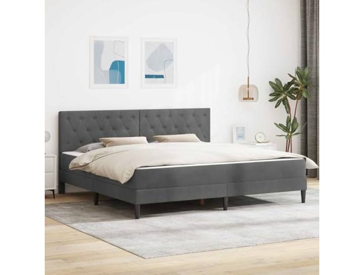 KTHLBRH Bettgestell mit Matratze Dunkelgrau 180 x 200 cm Samt Samtbezug, Sperrholzrahmen, Lattenrost, Stauraum, Kunststoffbeine, schmutzabweisend