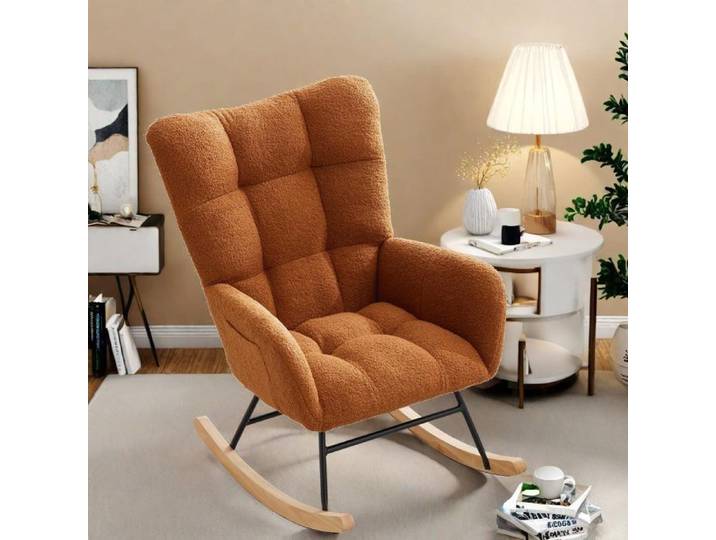 Fauteuil à Bascule - Marron - Tissu Teddy - Ergonomique - Design Moderne - 1 Place