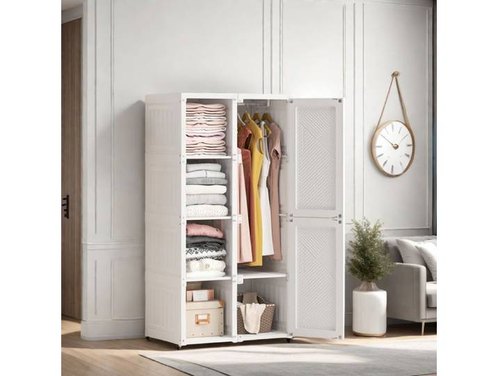 Armoire de rangement pour placard armoire de chambre 69 x 50 x 136 cm organiseur de rangement pour placard blanc matériau PP