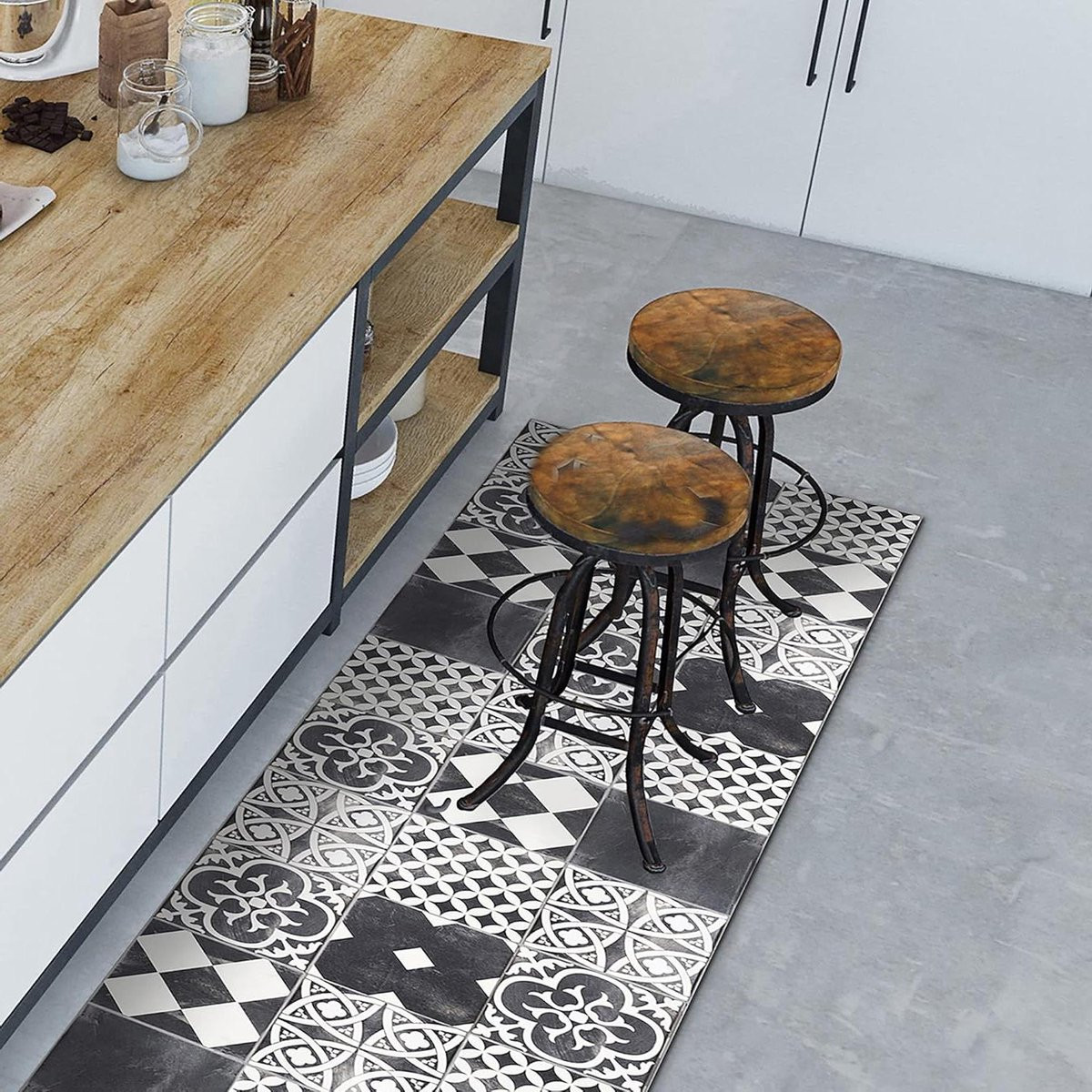 Waterdichte vinyl keuken runner met antislip voor keuken, badkamer, slaapkamer of tuin - B/D: 180 x 50 cm
