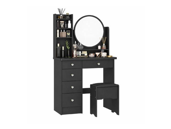 FUFU&GAGA Schminktisch mit LED und Hocker, 5 Schubladen, 80 cm