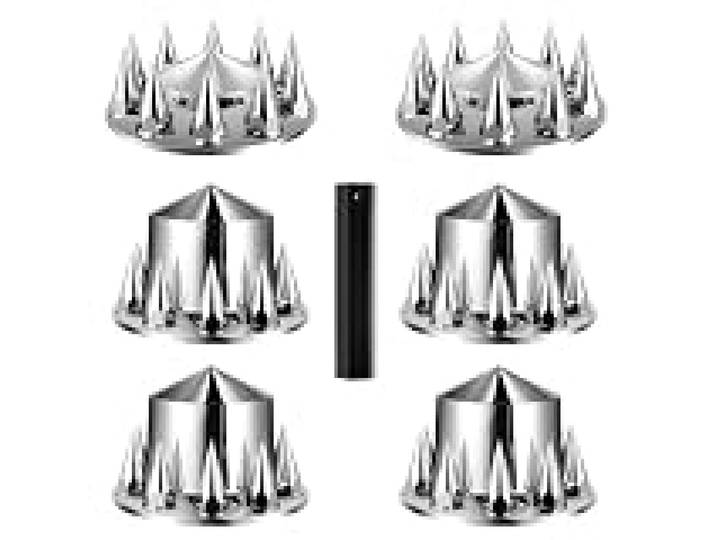 VEVOR Cache Moyeu 2PCs Avant et 4Pcs Arrière, Capuchon de Moyeu Pointu pour Semi-remorque, Cache Écrous de Roue en ABS Galvanisés Résistants à la Rouille, Universel, Outil d'Installation Inclus