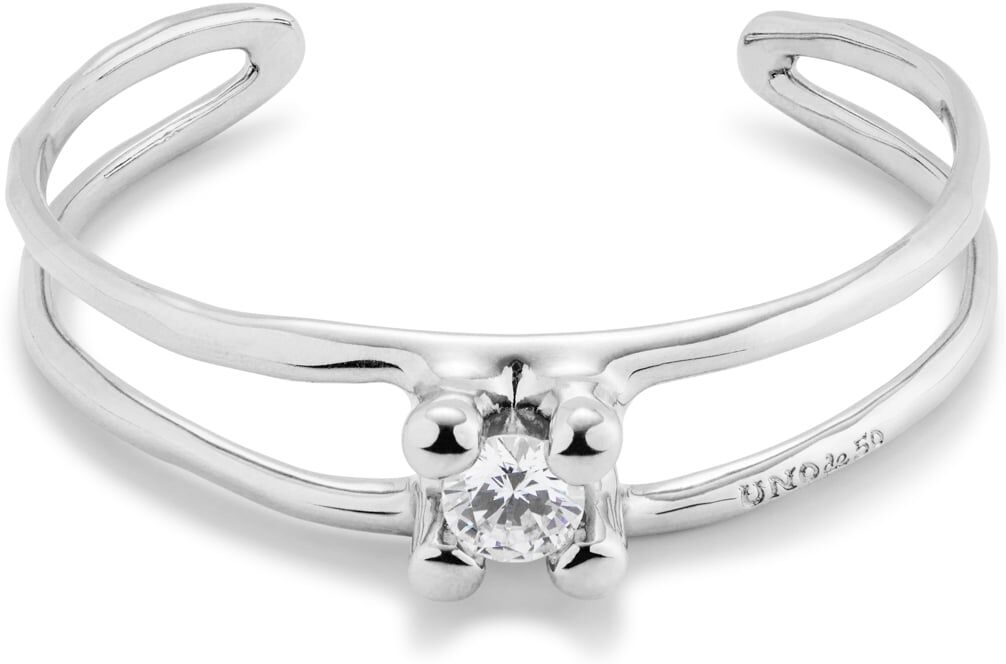 UNOde50 Pulsera rigida semiabierta bañada en plata de ley con cristal en el centro  M