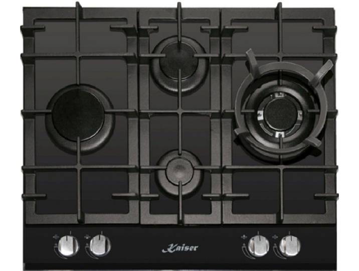 Kaiser Küchengeräte Gas-Kochfeld KCG 6394 Turbo, Gaskochfeld KCG 6394 60cm, Schwarz Glas, Einbau Herd, 3,8kW WOK