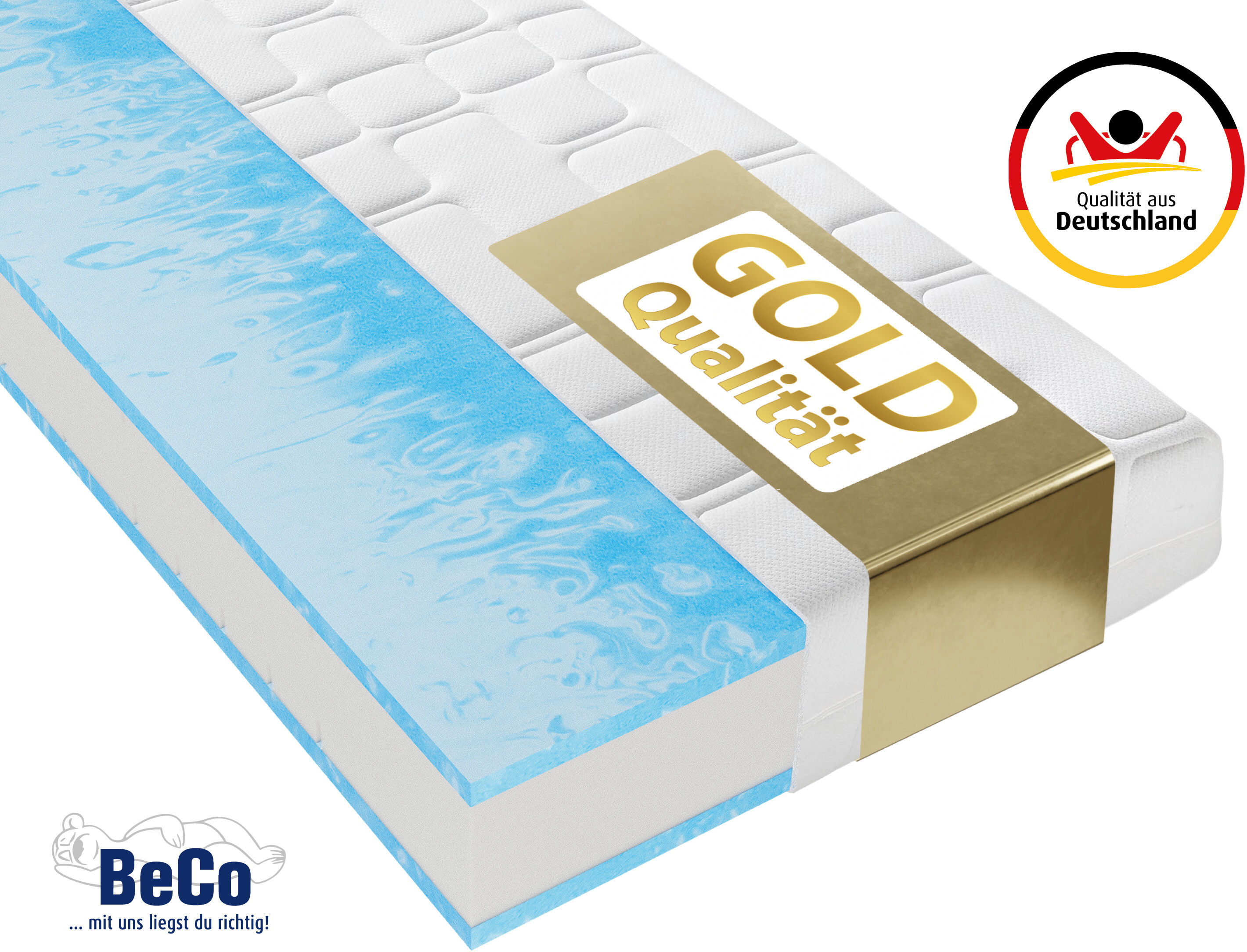 Gelschaummatratze BECO "GUMO Maxx – GOLD Gelschaummatratze mit luxuriöser Komforthöhe", weiss (weiß), B:160cm H:25cm L:200cm, Bezug: 100% Polyester. Steppfüllung: 100% Polyester, Matratzen, Gelschaummatratze, 25 cm Höhe, Gelschaum, unterschiedlich fest, i