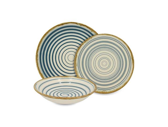 Service de table 36 pièces en faïence bleu et beige