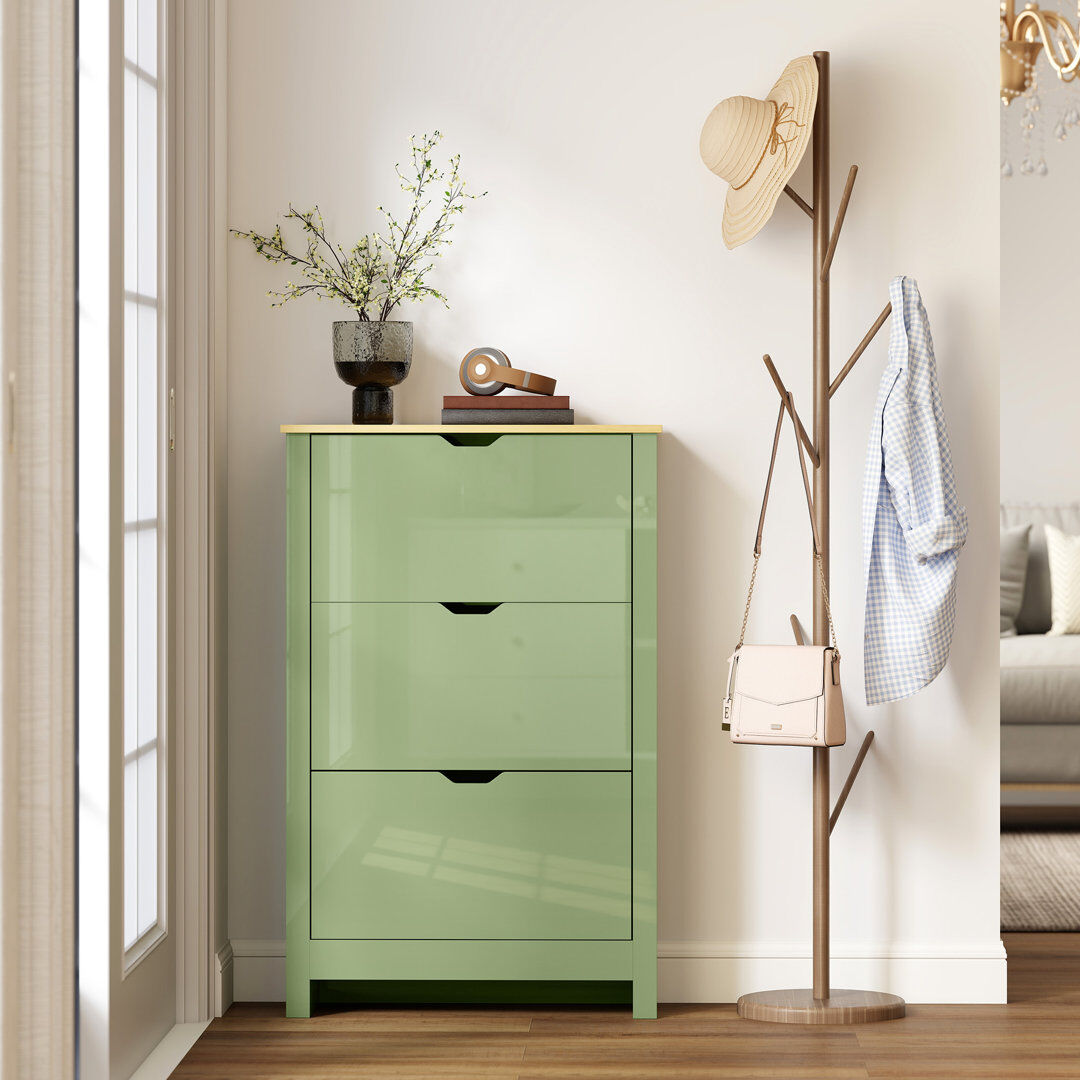 17 Stories HOMCOM 18-Shoe Storage Cabinet 6 Shelves 3 Drawers Tabletop Green/Natural Wood 18