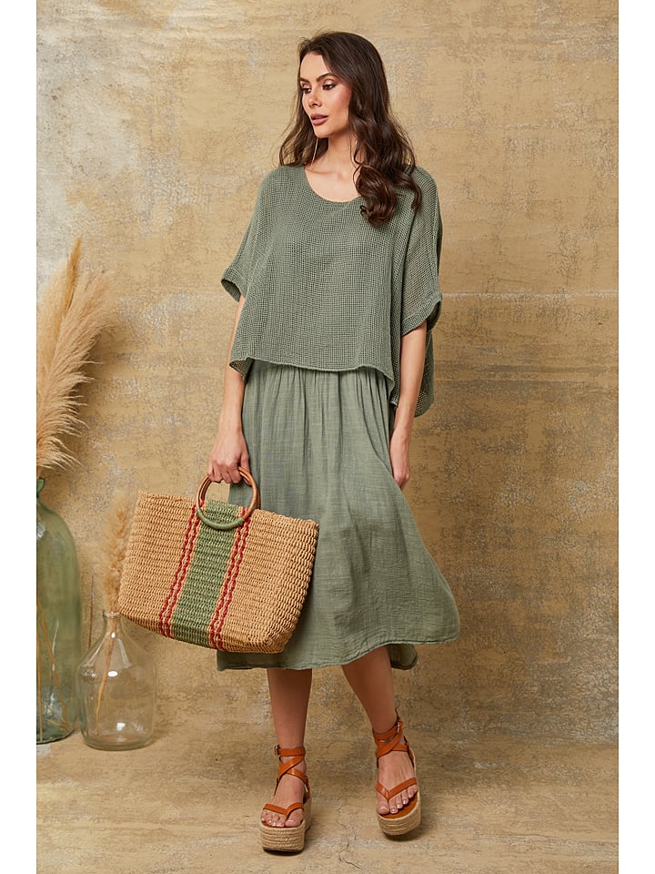 La Compagnie Du Lin Kleid "Dilla" in Khaki - S