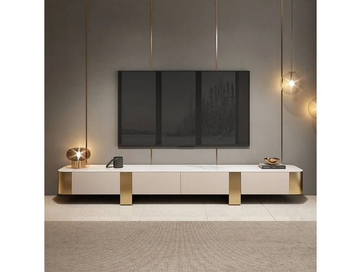 Meuble TV moderne pour hôtel, meuble TV nordique pour la maison, petit meuble TV pour salon avec décoration en dalle de roche