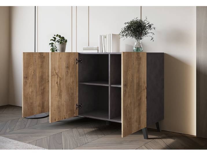 Commode Polku 120 x 76 x 39cm Gris/Imitation chêne parqueté/Imitation béton