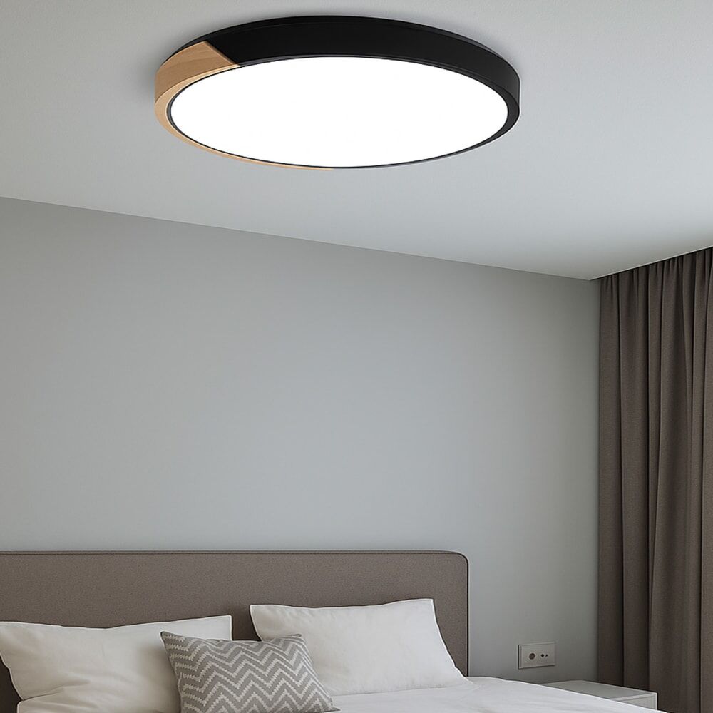 Alpinaluz Plafonnier LED 40W, CCT, métal noir et bois Ø500 mm Noir 7x7x50cm