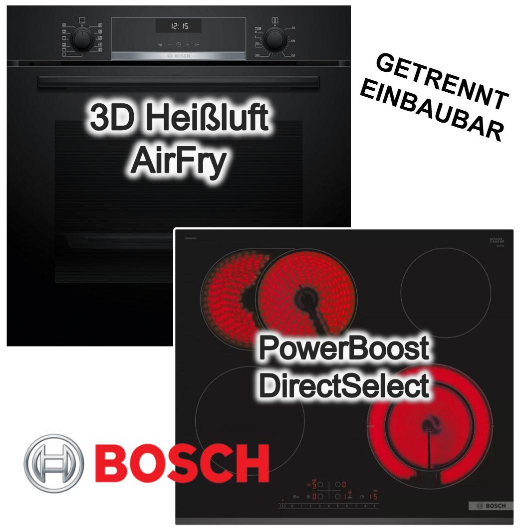 Bosch Herdset Backofen Air Fry 3D-Heißluft Hydrolyse AutoPilot + Elektrokochfeld PowerBoost Bräterzone