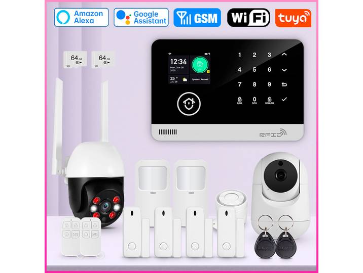 Système d'alarme pour la maison Tuya WIFI GSM hôte d'alarme de sécurité antivol avec capteur de porte et de mouvement Tuya Smart App contrôle travail Alexa