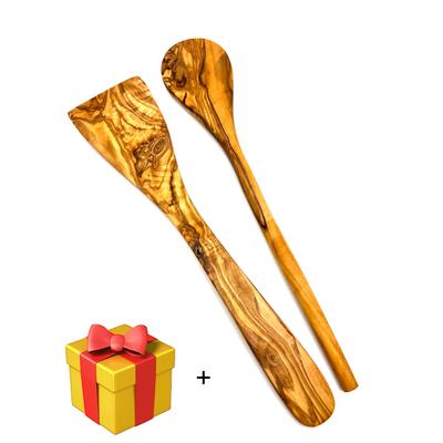 Kochlöffel OLIVENHOLZ-ERLEBEN "2tlg. Kochlöffel-Set (Kochlöffel rund, Pfannenwender ohne Löcher)", braun, L: 30cm, Massivholz, Kochlöffel, Kochlöffel, Kochbesteck aus Olivenholz ist hitzebeständig und schonend zu Pfannen