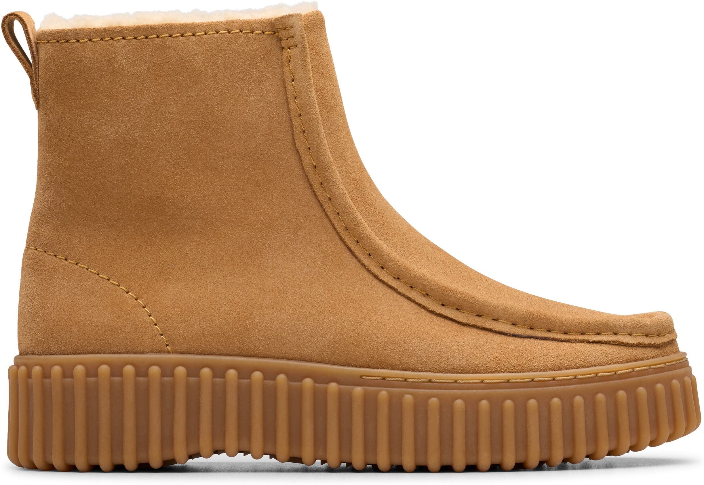 Winterboots CLARKS "Torhill Cozy", Damen, Gr. 36, Warmfutter, braun (hellbraun), Veloursleder, Schuhe Winterboots, Plateauboots mit modischer Ziernaht hellbraun 36, Warmfutter