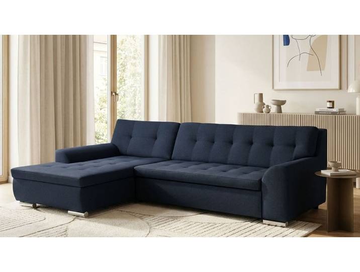 Ecksofa GOODPRODUCT Torrnby 268 x 178 cm, mit Steppungen, modern & zeitlos, stabil , blau (dunkelblau), B:268cm H:83cm T:178cm, 100% Polyester, Sofas, Ecksofa, mit Schlaffunktion, L-Form, pflegeleichter, weicher Luxus-Microfaser