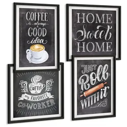 BILDER SET 4er Set - 50x50 cm & 40x60 cm Schwarzer Rahmen - Kaffeeroller, heimelige Wärme