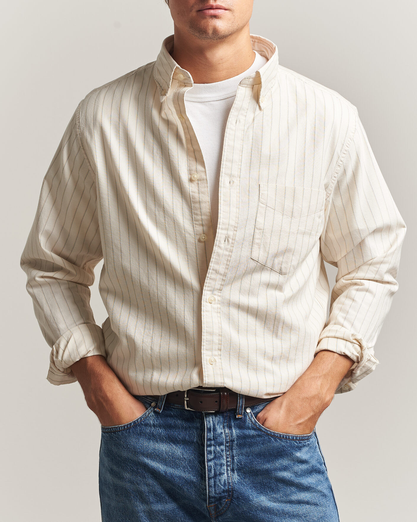 Gant Regular Fit Archive Oxford Striped Shirt Cream men L Hvid