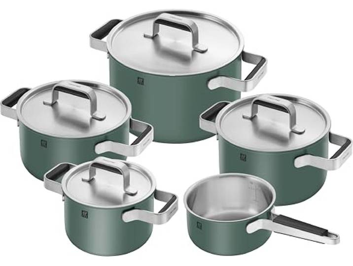 ZWILLING PURE Kochtopfset, 5-tlg, 18/10 Edelstahl, Keramik-Außenbeschichtung, Stay-Cool-Griffe, Spülmaschinengeeignet, Grün
