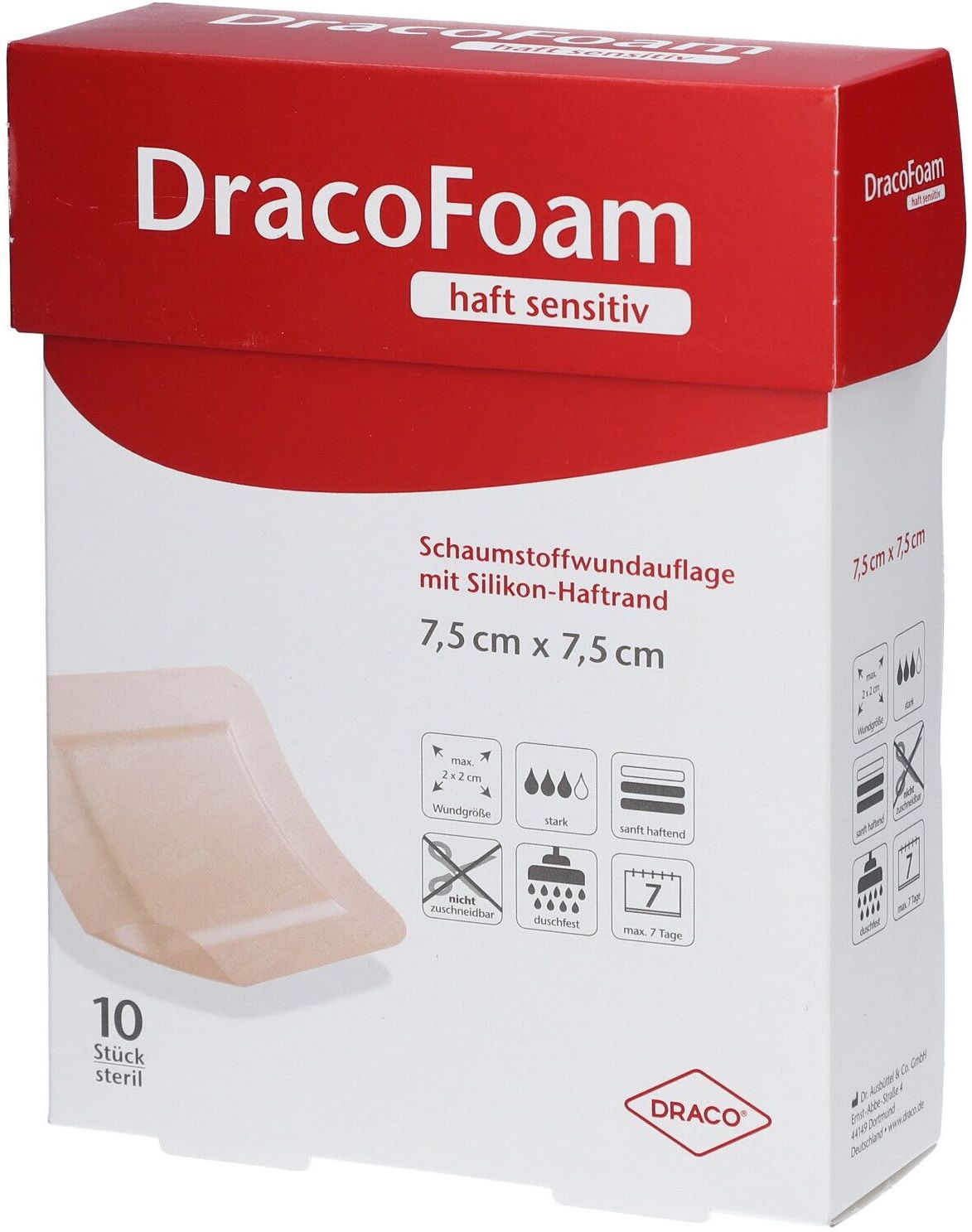 No Brand Dracofoam Haft sensitiv Schaumst.Wund.7,5x7,5 cm 10 St Verband