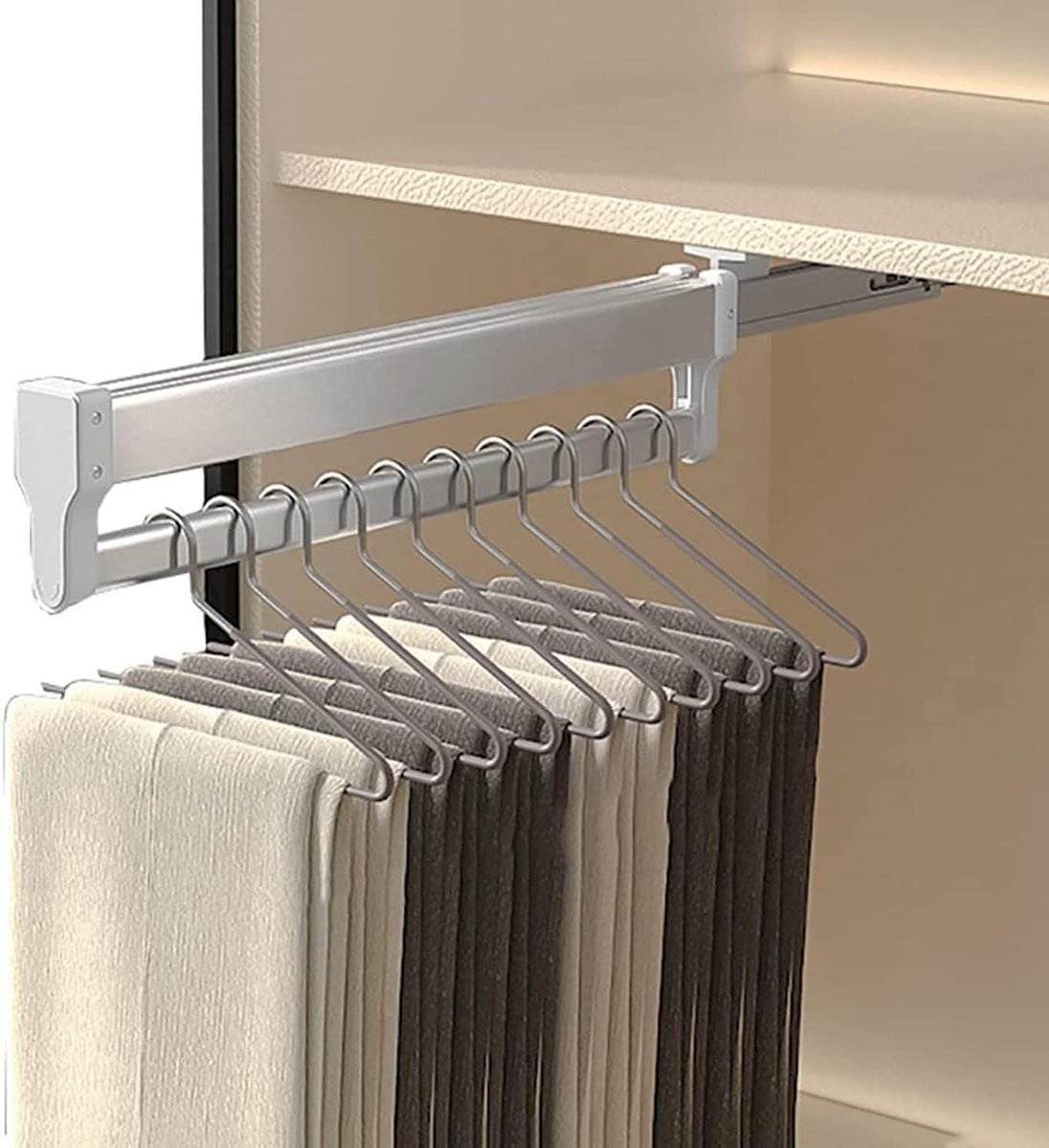 Uittrekbaar broekrek zilver - Ruimtebesparende kledinghanger voor kastorganisatie - 60 cm