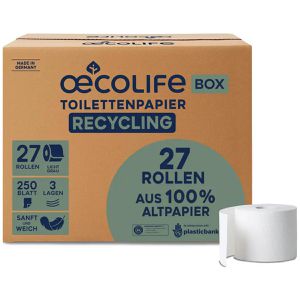 Oecolife Toilettenpapier , 3-lagig, Recyclingpapier, 250 Blatt, 27 Rollen