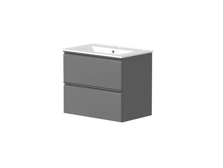 Waschtisch WELLTIME Cosmos in verschiedenen Ausführungen inkl. Waschbecken , grau (grau, grau), B:61cm H:51,8cm T:39cm, Waschtische, Waschtisch, Badmöbel, Waschplatz mit 2 Schubladen, Soft-Close-Funktion, FSC