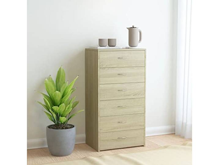 DYRJDJWIDHW kommode mit 6 schubladen,kommode Schlafzimmer,Sideboard 6 Schubladen SonomaEiche 50x34x96 cm Holzwerkstoffkommode,Sideboard,kommode mit schubladen,