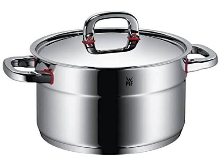 WMF Premium One Kochtopf groß 24cm, Metalldeckel mit Dampföffnung, Fleischtopf Induktion 5,6l, Cromargan Edelstahl poliert, Innenskalierung