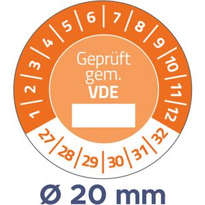 Zweckform Prüfplaketten 6985, Geprüft gem. VDE, 2027-2032, orange, Ø 20 mm, abziehsicher, 120 Stück