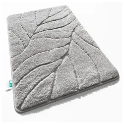 Floordirekt Badematte   Maris   Flauschiger Badvorleger mit Blattstruktur   Silber