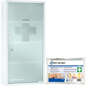 First-Aid-Only Verbandschrank 1020313157, hängend, DIN 13157, für Betriebe, abschließbar, weiß, aus Edelstahl, 30 x 60 cm