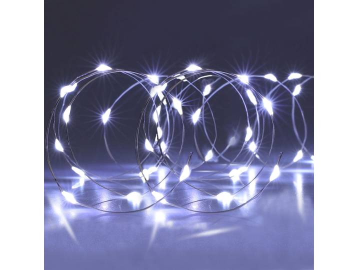 2er-Set Lichter Silberdraht, Indoor, 20 hell-weisse LEDs, batteriebetrieben, 1,5 V, L 95cm