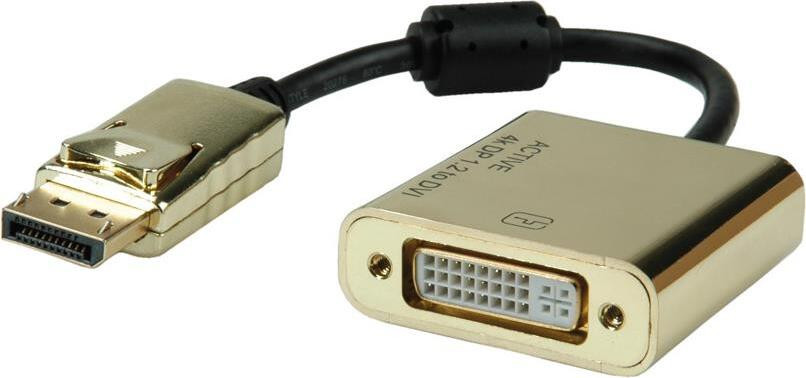 ROLINE GOLD 4K DisplayPort naar DVI adapter, actief, versie 1.2, DisplayPort mannelijk naar DVI vrouwelijk