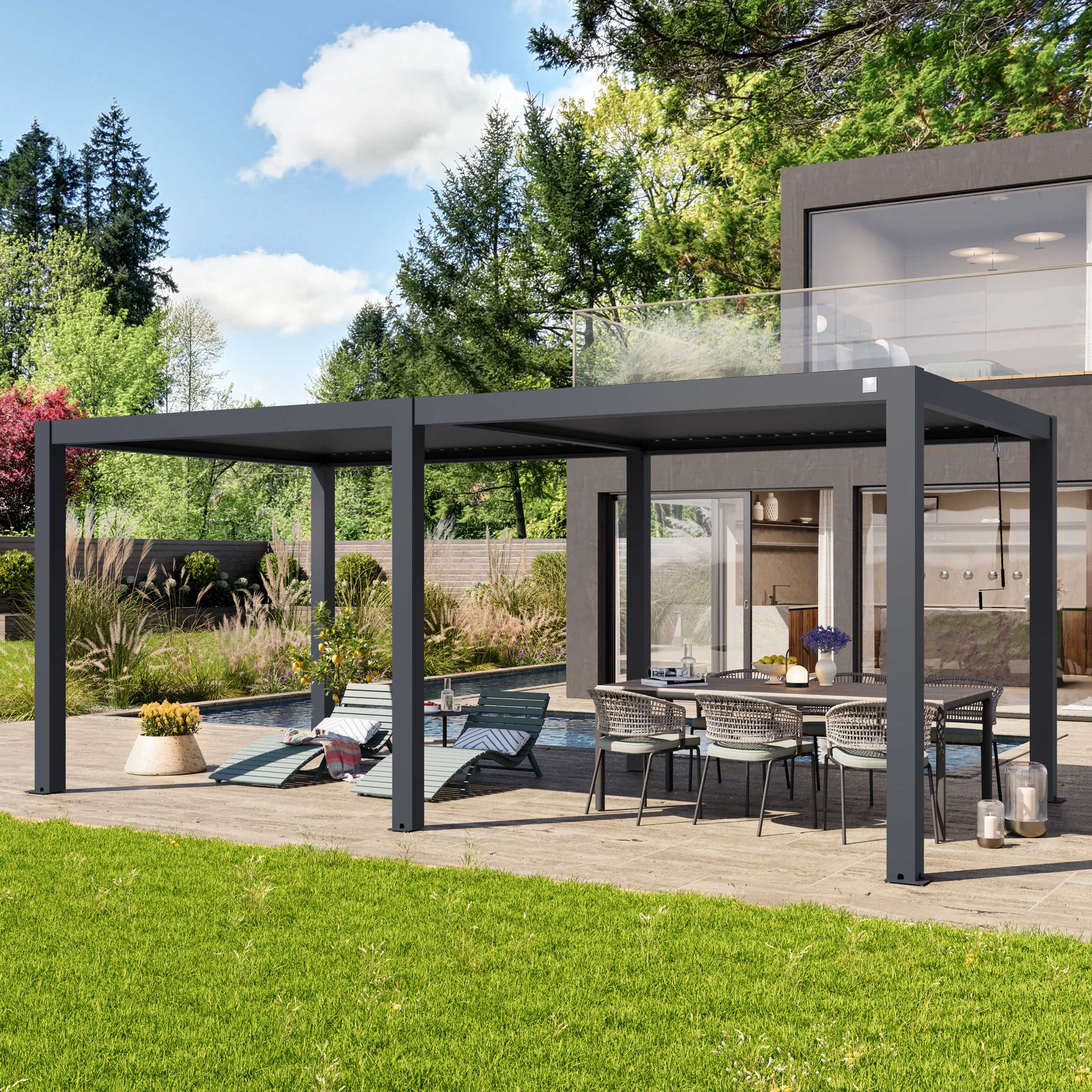 PRIMEYARD 3x6m Pergola in Anthrazit; mit Lamellendach in Anthrazit - (400127)