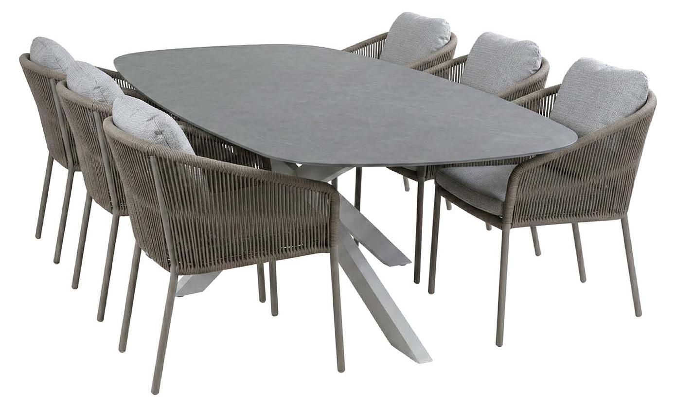 7-teiliges Gartenmöbel-Set | 6 Alezio Gartenstühle (Camel) | Gartentisch Barletta 240x115 cm (Desert Pearl/Camel)