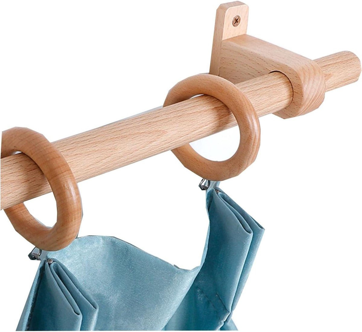 Houten gordijnroede in beukenkleur met verstevigde beugel, 140 cm