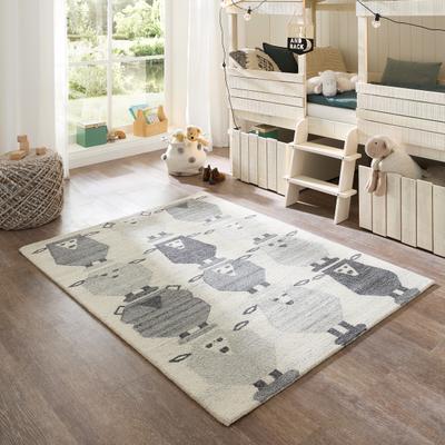 Kinderteppich THEKO "Gaia Kids Sheep", grau, B:160cm H:10mm L:230cm, Schurwolle, Teppiche, Kinderteppich, getuftet, reine Schurwolle, Motiv Schafe, Kinderzimmer