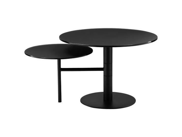 Carryhome Couchtisch, Schwarz, Metall, Glas, rund, Rundrohr, Bodenplatte, 65x45x87.5 cm, ausziehbar, einfacher Aufbau, Wohnzimmer, Wohnzimmertische, Couchtische, Couchtische Glas