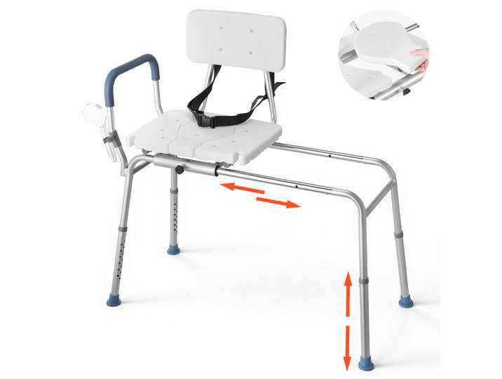 Vevor Chaise De Baignoire Coulissante\, Siege De Transfert Pour Baignoire\, Capacite 180 Kg\, Accoudoir Et Dossier\, Pour Adultes\, Personnes Âgees Et Handicapes\, Hauteur Reglable\, Mode Chaise Percee
