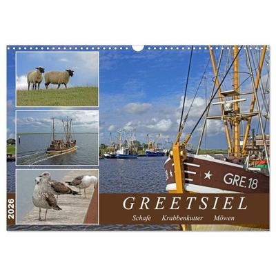 GREETSIEL - Schafe - Krabbenkutter - Möwen (Wandkalender 2026 DIN A3 quer), CALVENDO Monatskalender