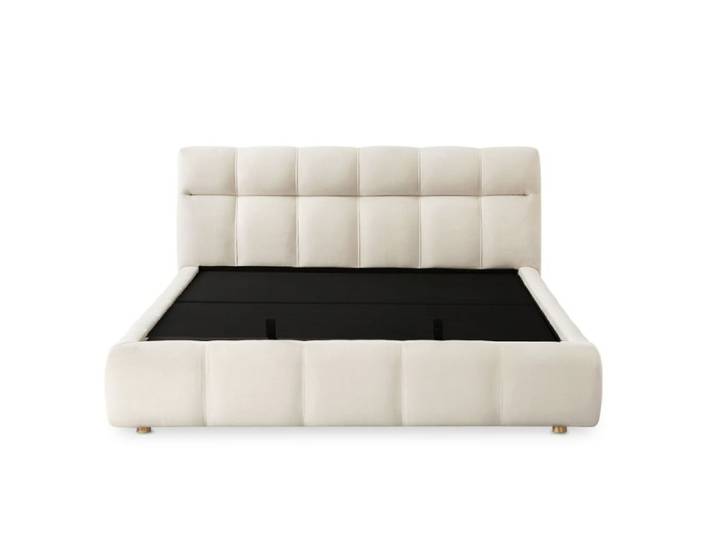 Lit coffre en velours beige 140x190 cm