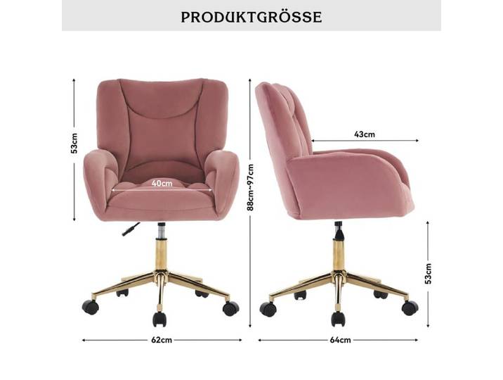 Feuille épaissie 005 full KD chaise pivotante réglable en hauteur en tissu velours pour Bureau à domicile intérieur avec pieds dor