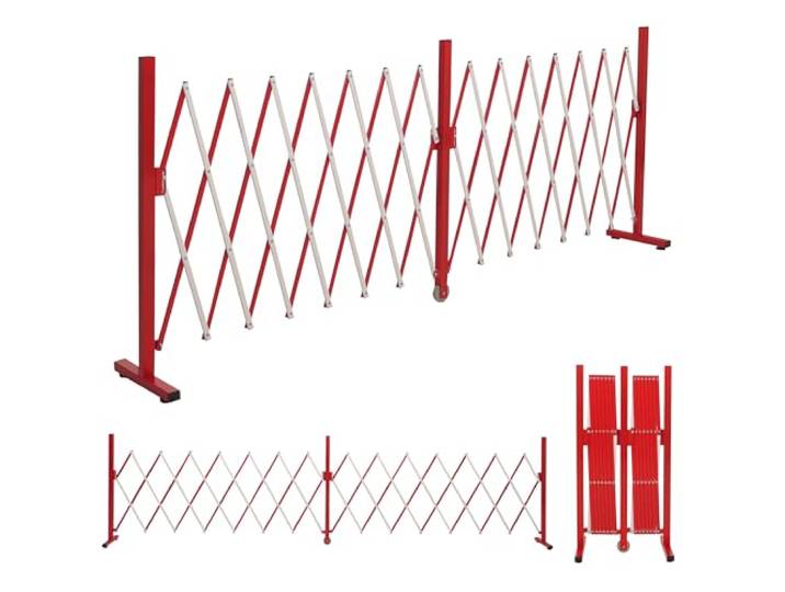 Mendler Alu Absperrgitter HWC-B34 ausziehbar 103x53-411cm - rot-weiß Zaun, Schutzgitter, Scherengitter, Trenngitter